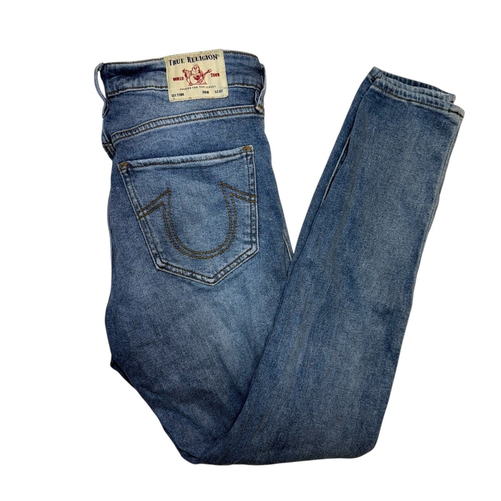 True Religion Jennie Curvy High Rise Skinny Jeans Women 30 Blue Denim Distressed